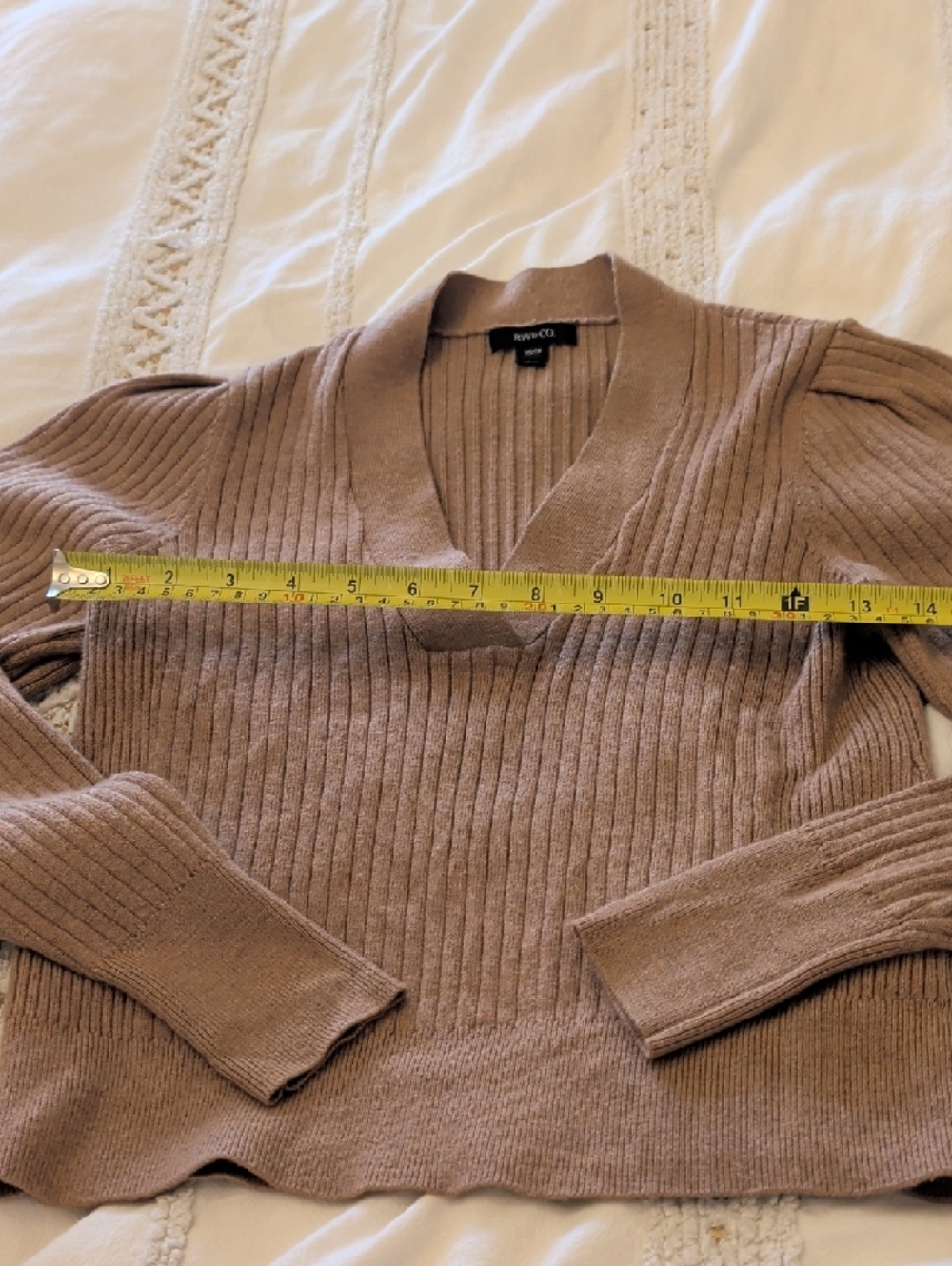 RW&CO. Ribbed V-Neck Sweater in Taupe - Picture 5 of 5